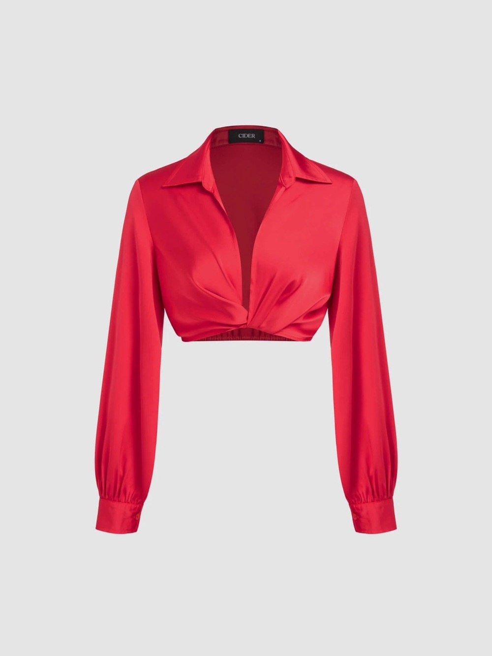 CIDER Red SilkyTwist-Front Crop Blouse Size Large NWT
